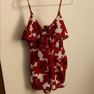 Red and white floral romper
